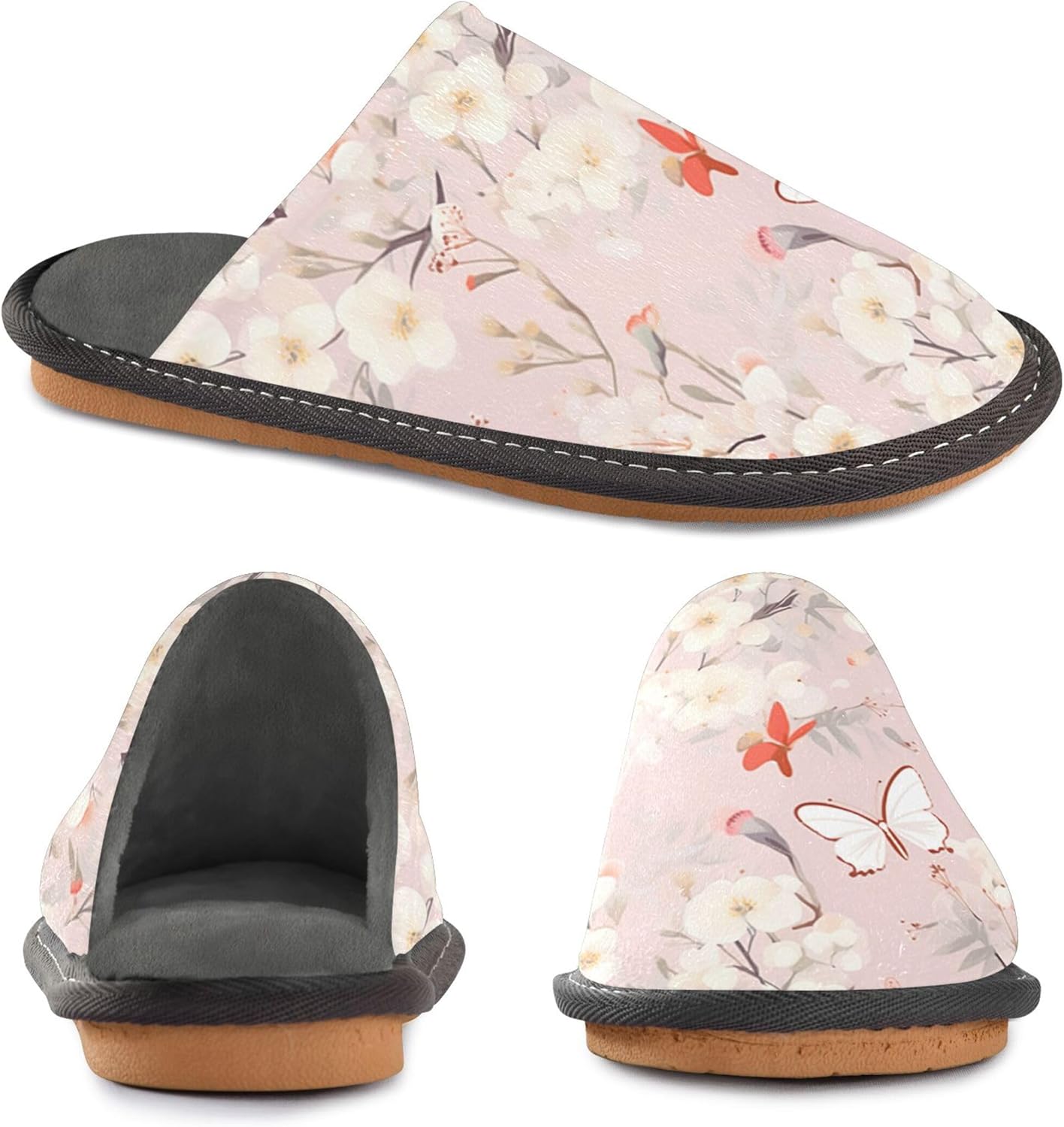 Flower Butterfly House Slippers – Cozy Fuzzy Slippers for Guests, Washable & Disposable, Perfect for Shoeless Home, Spa & Hotel Use A111258