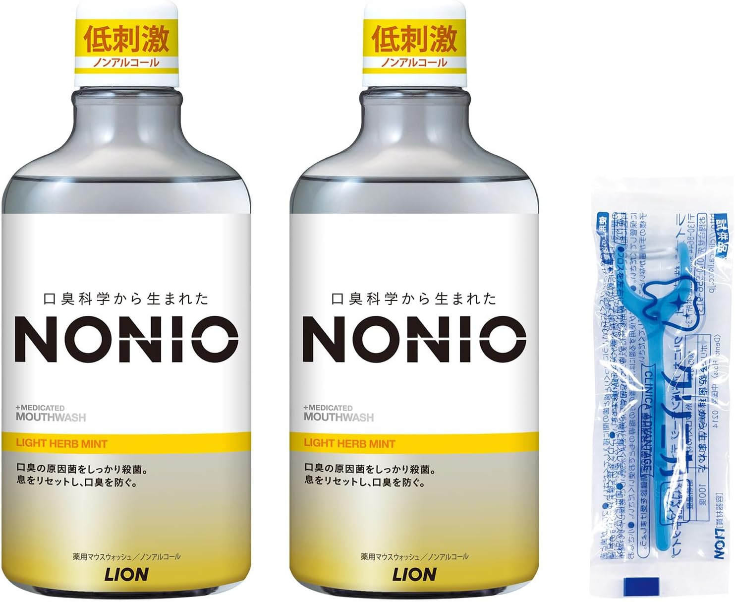 Nonio Light Herb Mint, Hypoallergenic Non-Alcohol Type, 20.3 fl oz 600 ml x 2 + Mini Rinse or Y-Shaped Floss