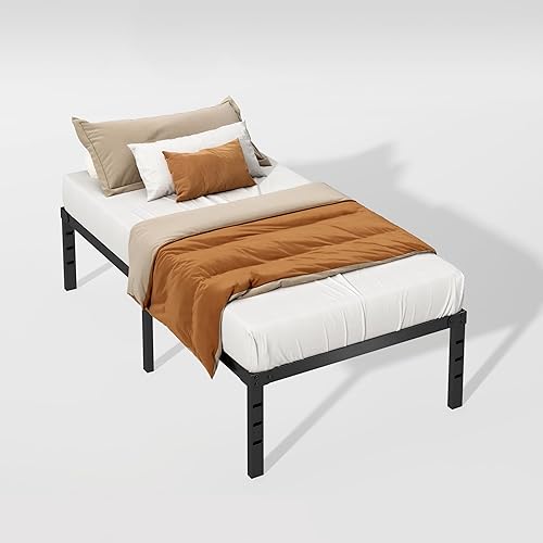 Miniatura 6 de Kix Nox Marco de cama de metal de 18 pulgadas, no necesita somier, espacio de almacenamiento debajo de la cama, cama resistente, antideslizante, sin