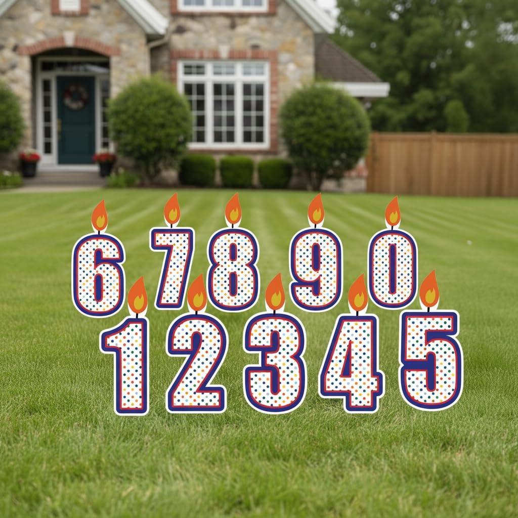 VictoryStore Birthday Candle Yard Sign Numbers 0-9 Set, 30 Inch Tall Waterproof Corrugated Plastic Outdoor Lawn Decorations with Stakes, Made in USA
