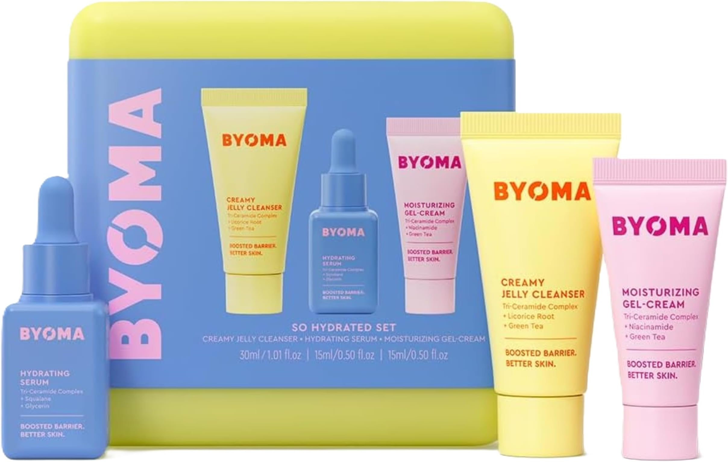 – So Hydrated Travel Size Gift Set - Barrier Repair Skincare Minis (30ml, 15ml, 15ml) Creamy Jelly Cleanser, Hydrating Face Serum & Ceramide Face Moisturizer for Dry Skin | Holiday Essentials