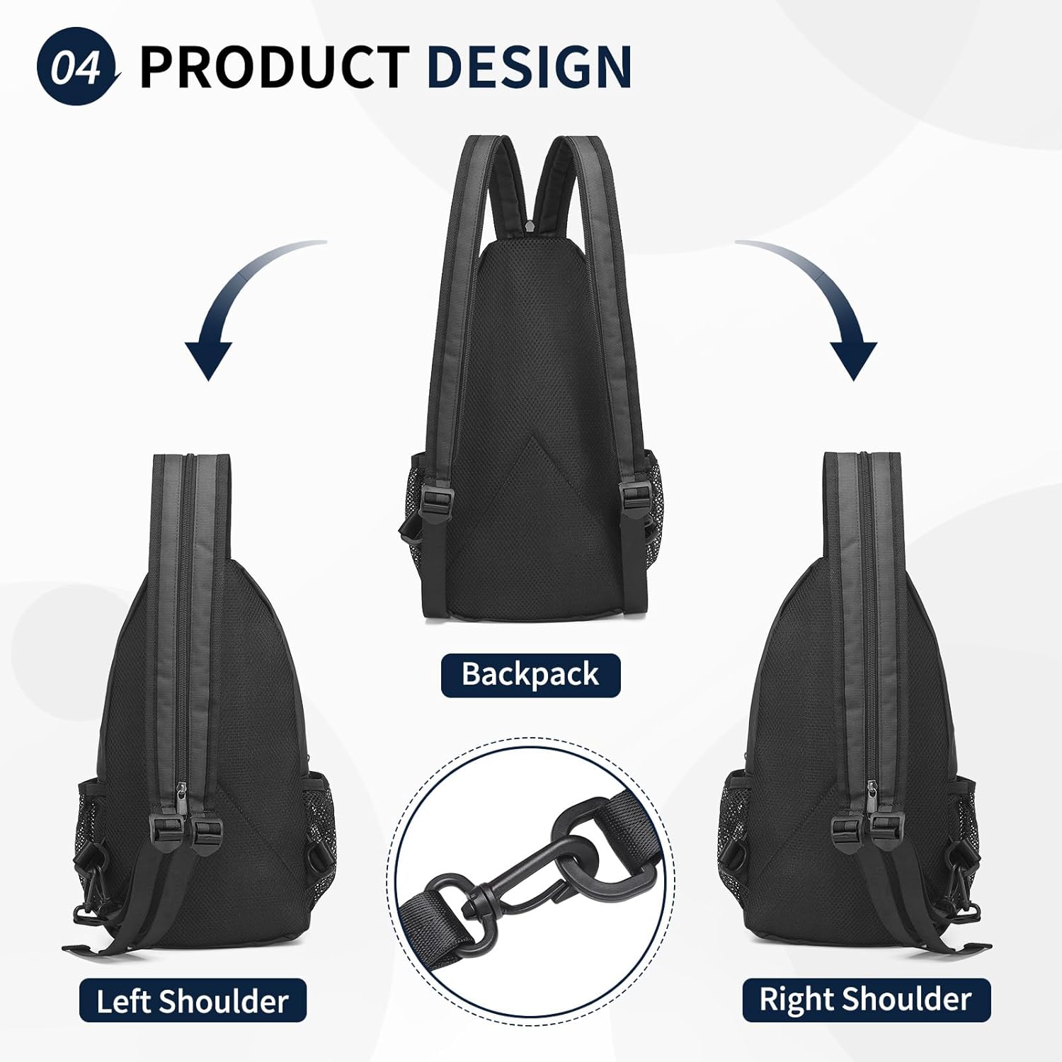 Convertible Sling Bag Crossbody Backpack, 11" Tablet Bags with Headphone Jack Shoulder Bag Casual Pack for Women Men Hiking Travel (Black) - Image 5