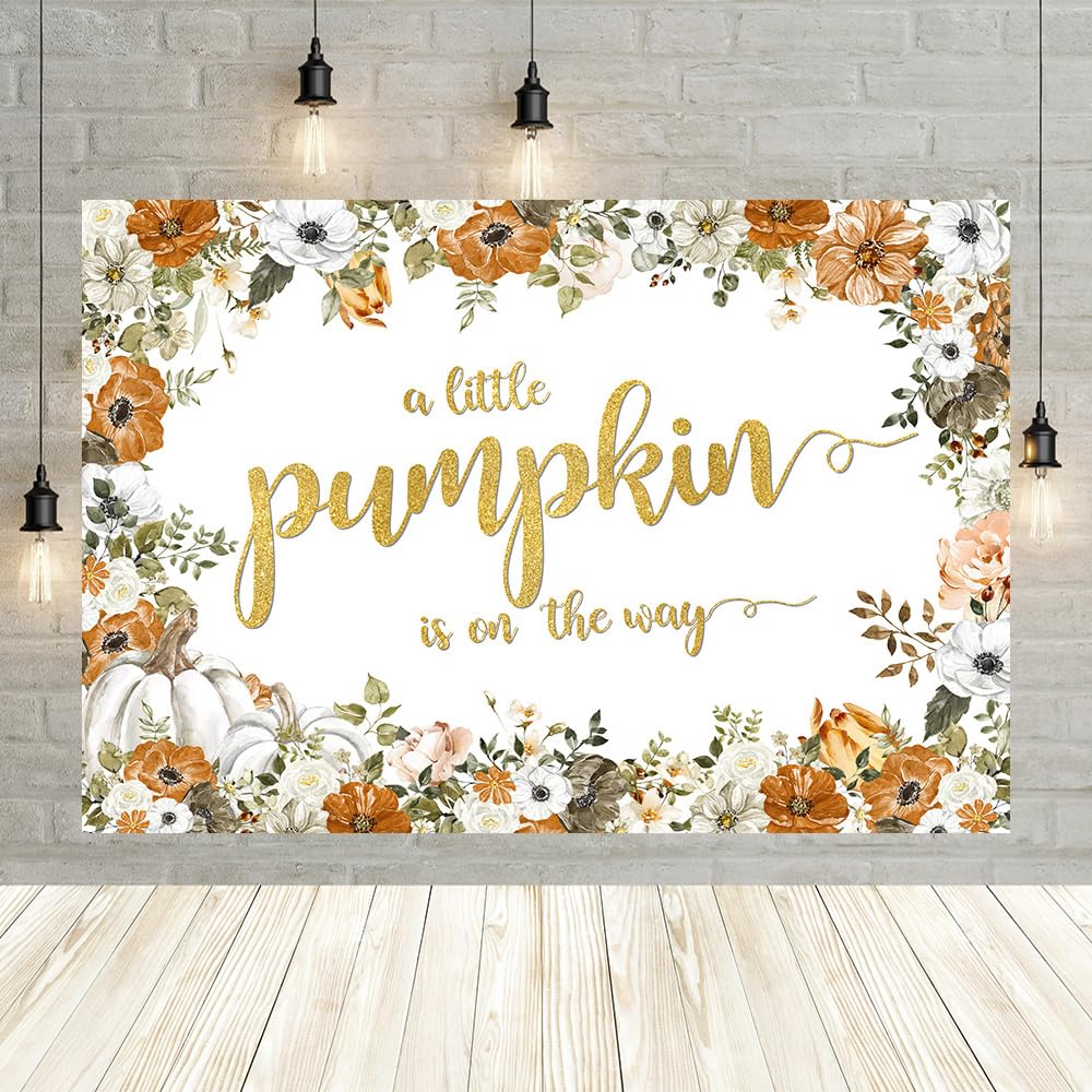 Mocsicka Fotohintergrund – Kürbis & Aquarell-Blumen, 2,4 X 1,8 M, Vinyl, Für Babyparty & Herbstfeier