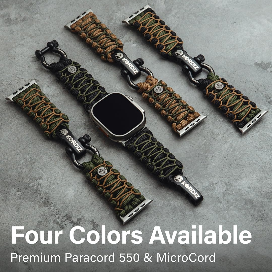 KORDIZ Survivor Pro pasek spadochronowy do Apple Watch Series Ultra i 9/8/7/6/5/4/3/2/1/SE, 49 mm, 45 mm, 44 mm, 42 mm, z regulowanym paskiem ze stali nierdzewnej