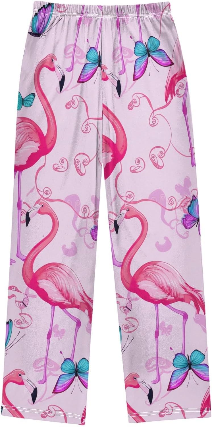 Elegant Pink Flamingos Lounge Pants, Soft Elastic Waist Sleepwear with Pockets for s Spring Fall