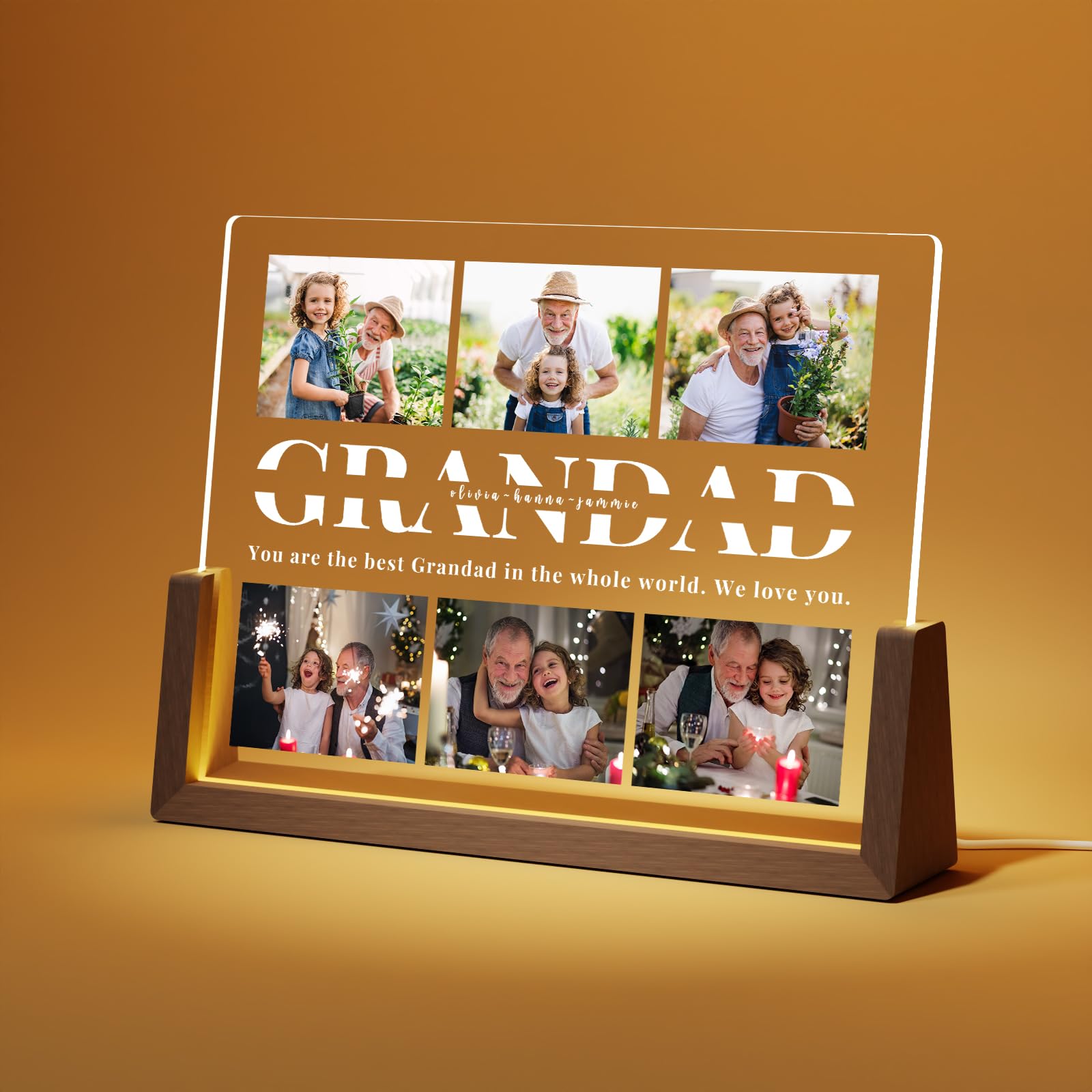 LUCKOR Grandad Christmas Gifts - Personalised Night Light with Photo Acrylic Plaque - Original Birthday Gift for Grandad from Grandchildren, Customised Christmas Memorial Gifts, Best Grandfather Gifts — image 1
