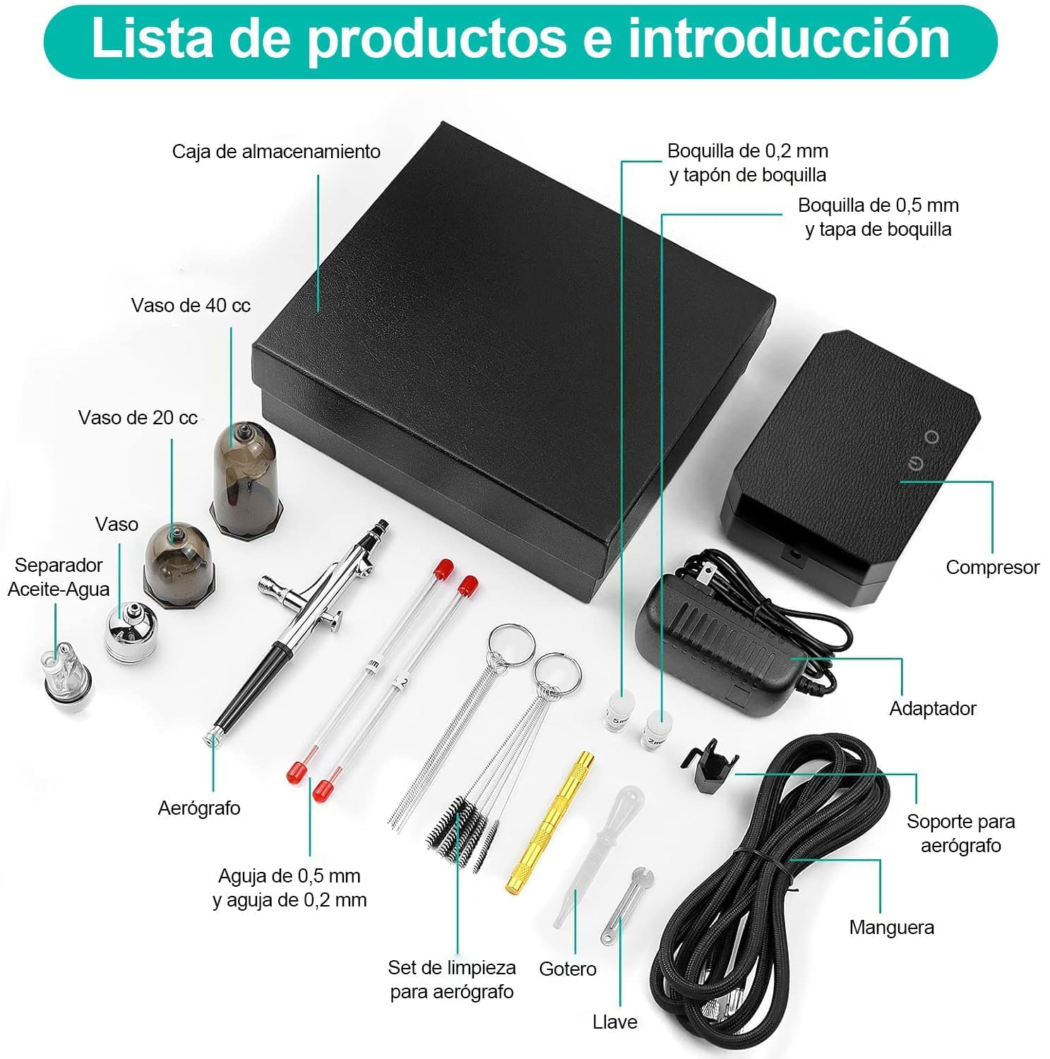 40 PSI Mini de Aerógrafo, Doble Acción Multi Función Kit De Aerógrafo con Compresor para Pintura Aerografo Portatil para Decoración Tartas Maquillaje Arte Artesanía Diseño Uñas Modelo Tatuaje
