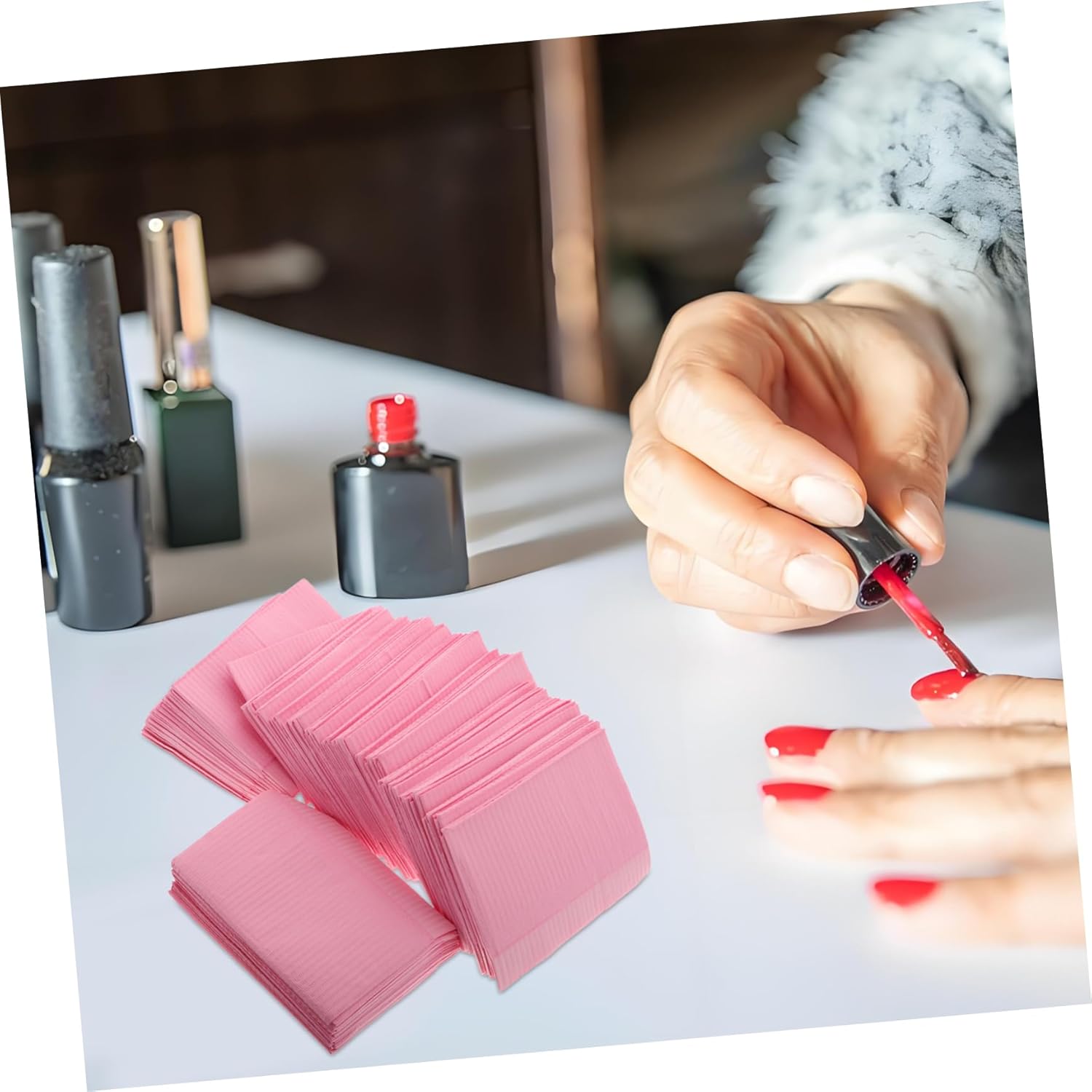 GALPADA 125Pcs Disposable Nail Table Mats Non Woven Manicure Pads Soft Hand Rest Sheets for Nail Salons Oil and Water Resistant Easy Clean Nail Salon Supplies