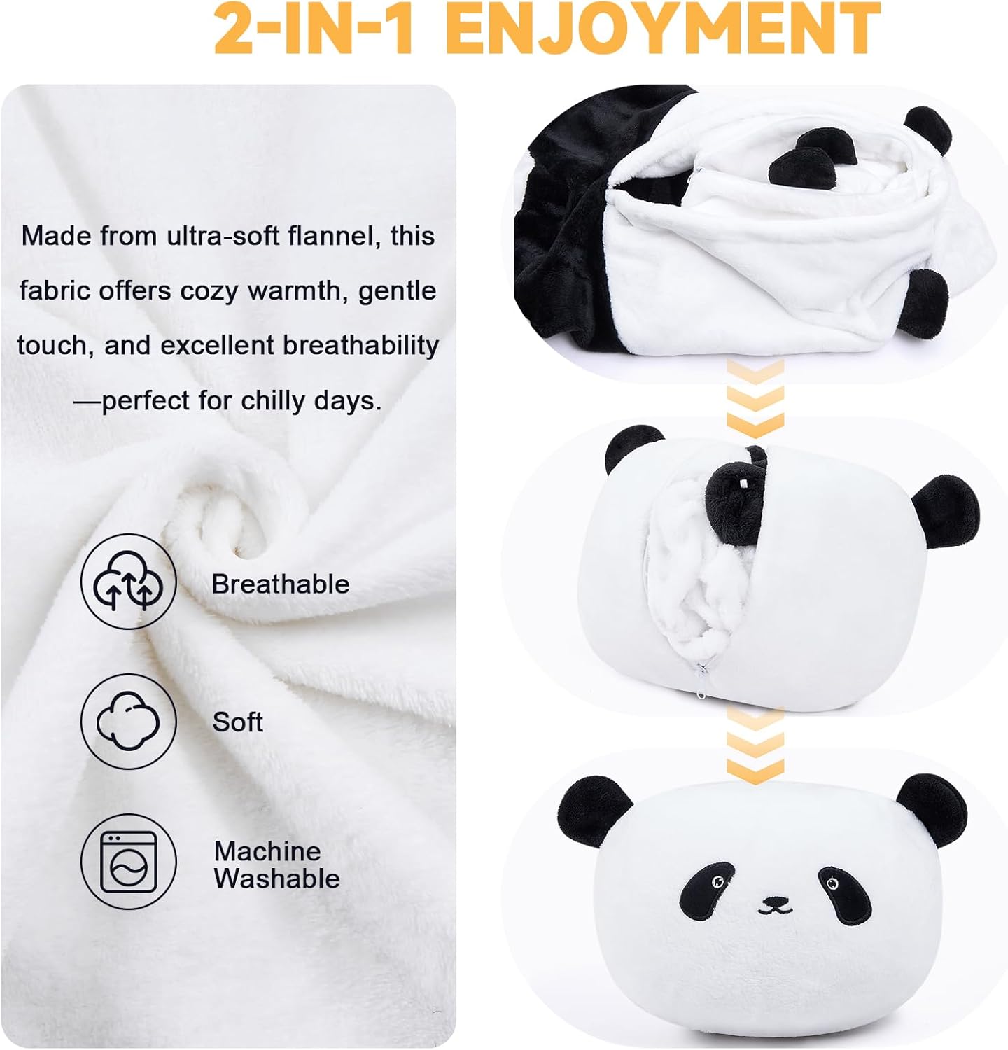 IFNOW Wearable Blanket Hoodie Kids, Oversized Fleece Blanket Sweatshirt Christmas Birthday Gifts for Boys, Girls, Teen Hoodie with Portable Foldable Blanket Pillow, Animal Embroidery 5-15 Years, Panda - Image 4