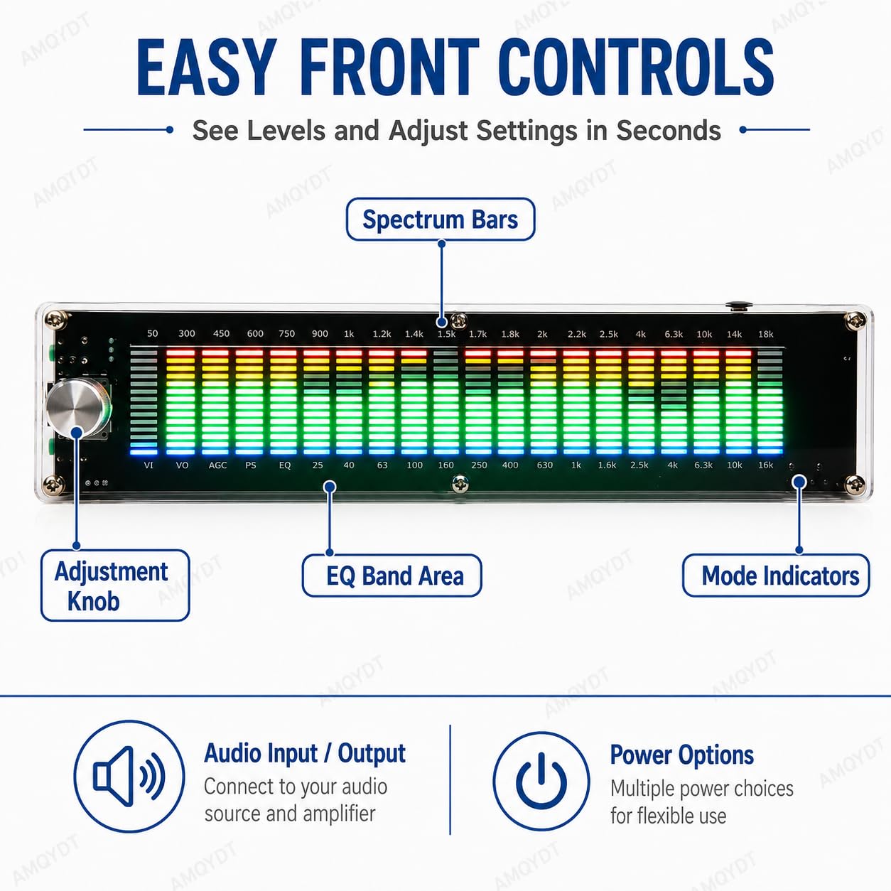 Analizador De Espectro De Audio, Pantalla Led De Espectro Musical con Dsp De 15 Bandas, Medidor VU De 20 Segmentos Y 15 Niveles, Ganancia Analógica para Audio Doméstico Y De Estudio