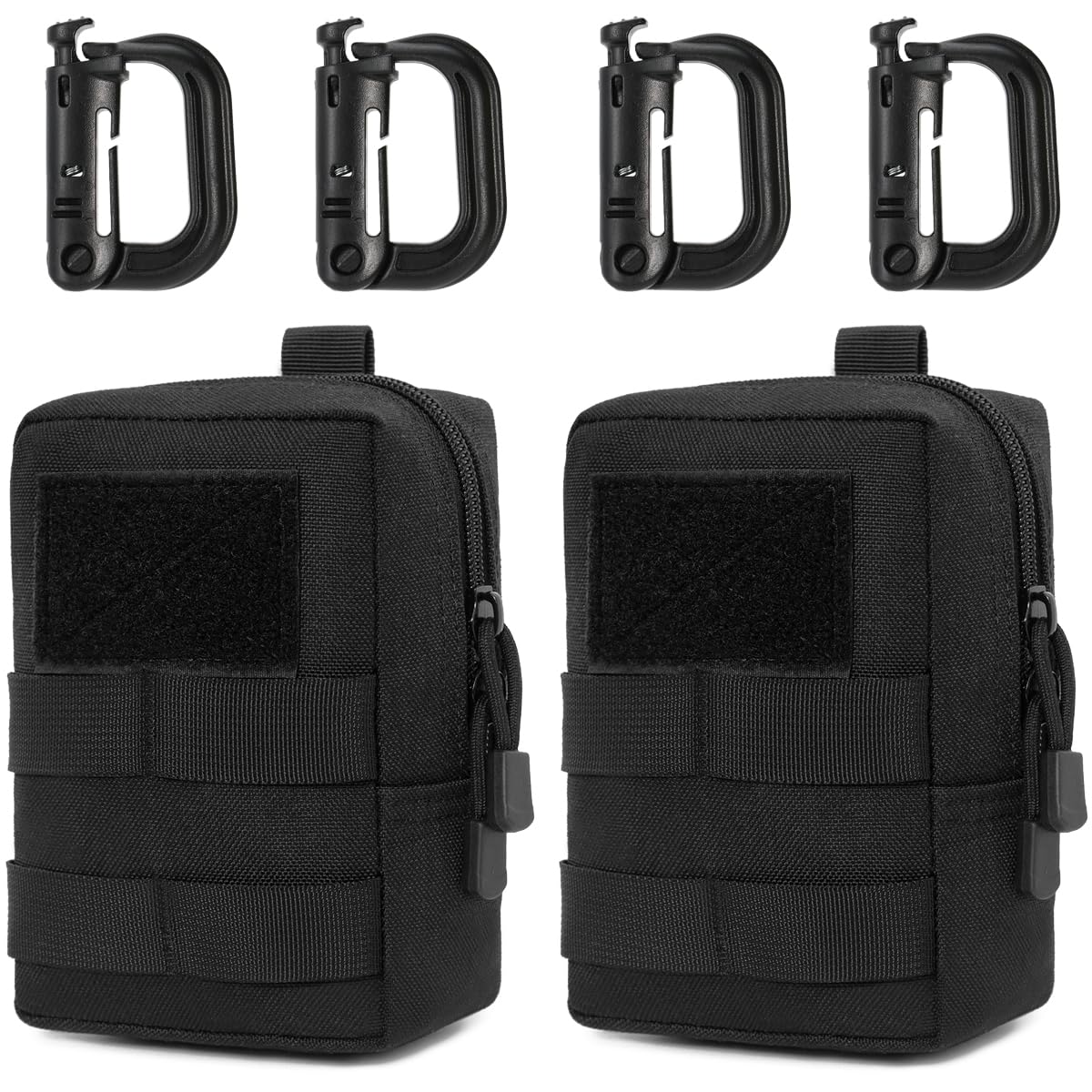 MUCHER 2 Pack EDC Pouch Molle Pouches Tactical Waist Bag Utility Waist Pack with 4 Hooks for Outdoor Hiking Hunting Camping Training (S