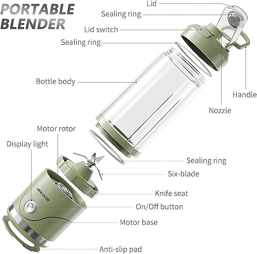 Miniatura 2 de PROCHAIN Licuadora portátil, licuadora personal inalámbrica de 22 onzas, exprimidor eléctrico recargable por USB, licuados, triturador de hielo,