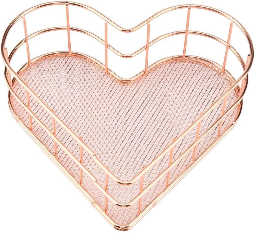 Gold Wire Basket for Desk, Wire Storage Baskets Metal Organizing Basket Cosmetic Storage Holder Desktop Decor for Bathroom Laundry Room (Rose Gold)