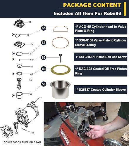 Miniatura 4 de K-0650 Kit de manguito de cilindro para compresor de aire y anillo de compresión, kits de servicio de compresor de aire de cable compatibles con