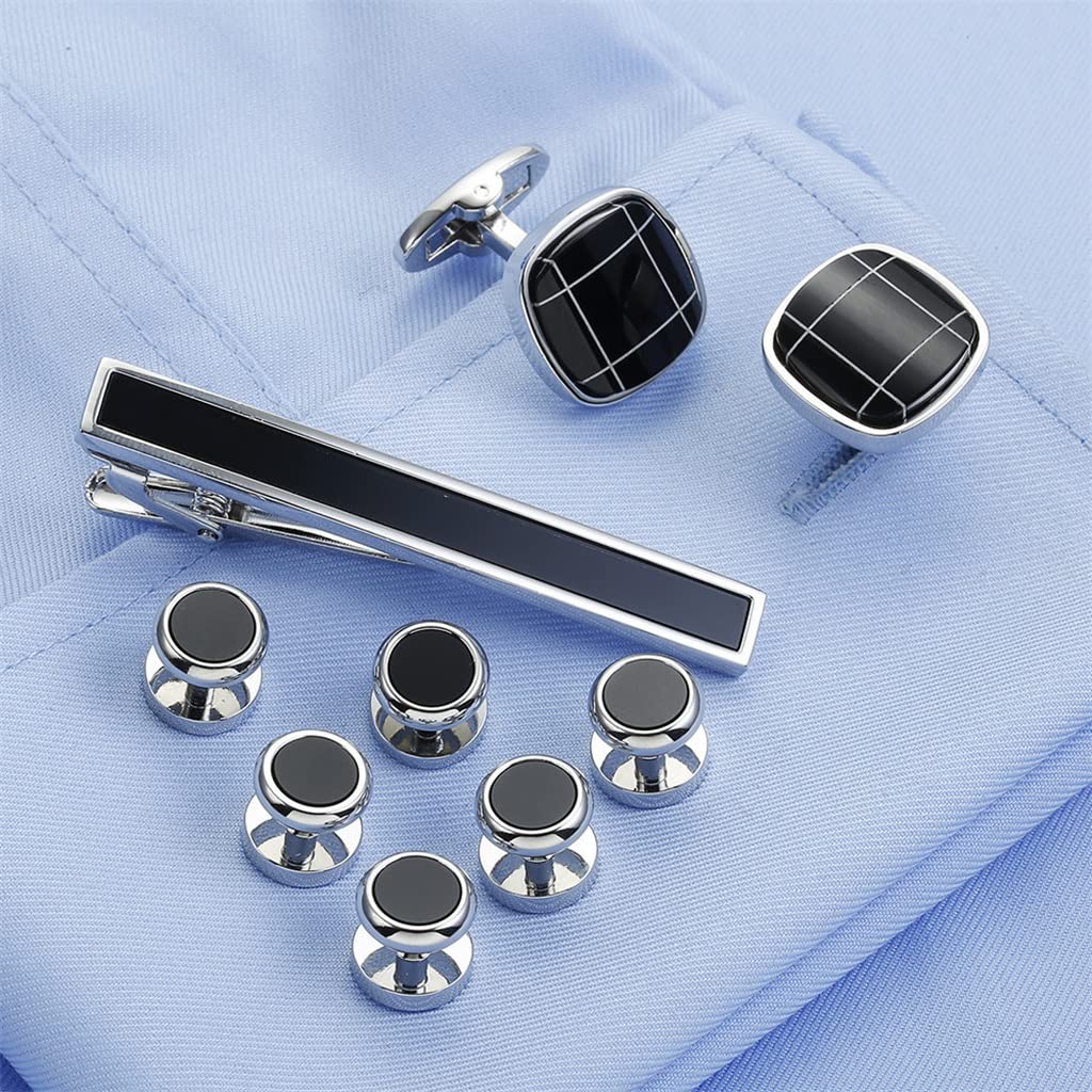 RWRAPS 9 Sets Herren-Accessoires, Party, Dating, Manschettenknöpfe, Anstecknadeln, Set, Business, Karriere, Krawattenklammer (D 1)