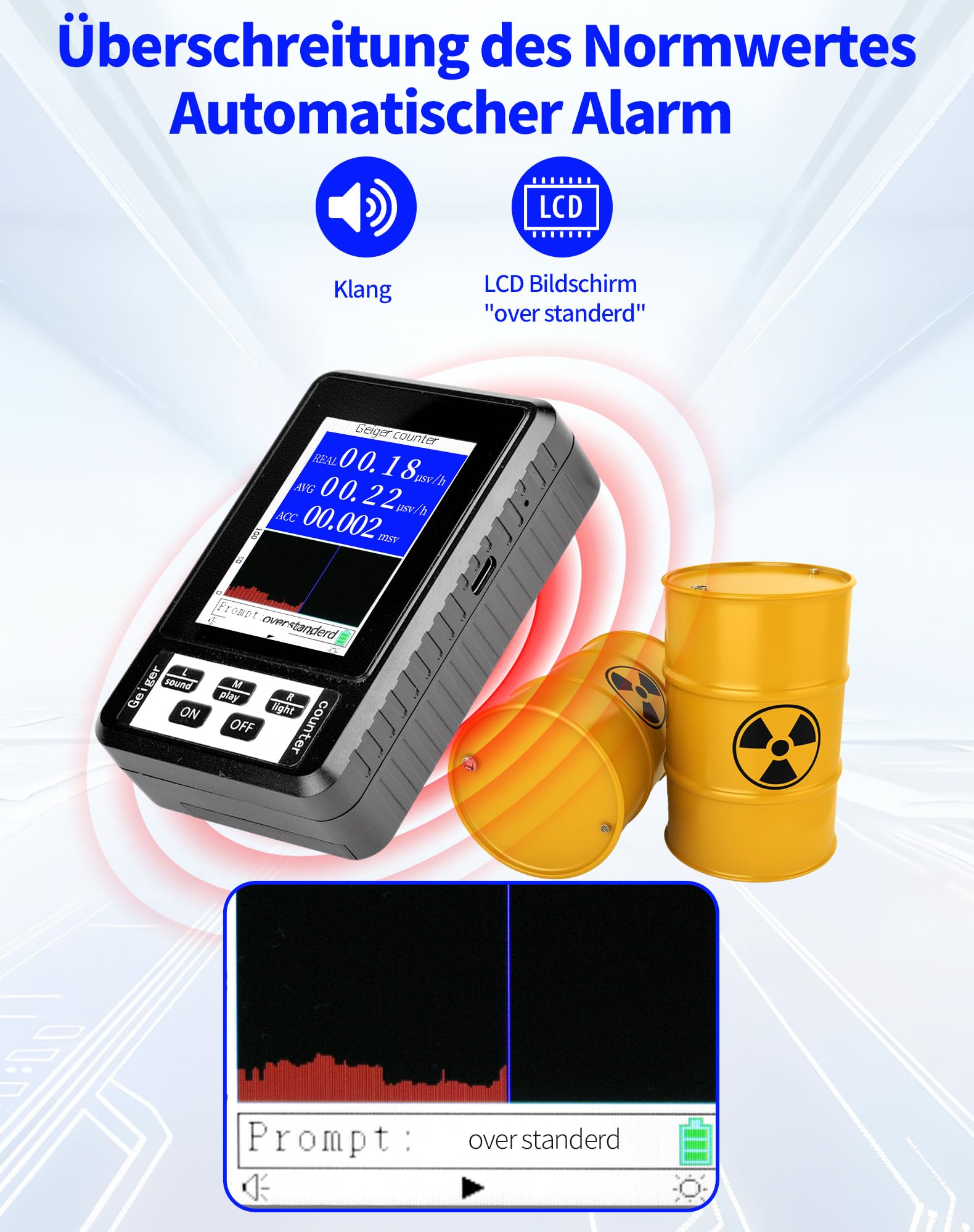 LAOYE Contatore Geiger Dosimeter per Radioattività, Misurazione Beta Gamma Raggi X, Tester per Radiazioni Nucleari, Rilevatore di Radiazioni Nucleari - Ultraleggero e Portatile