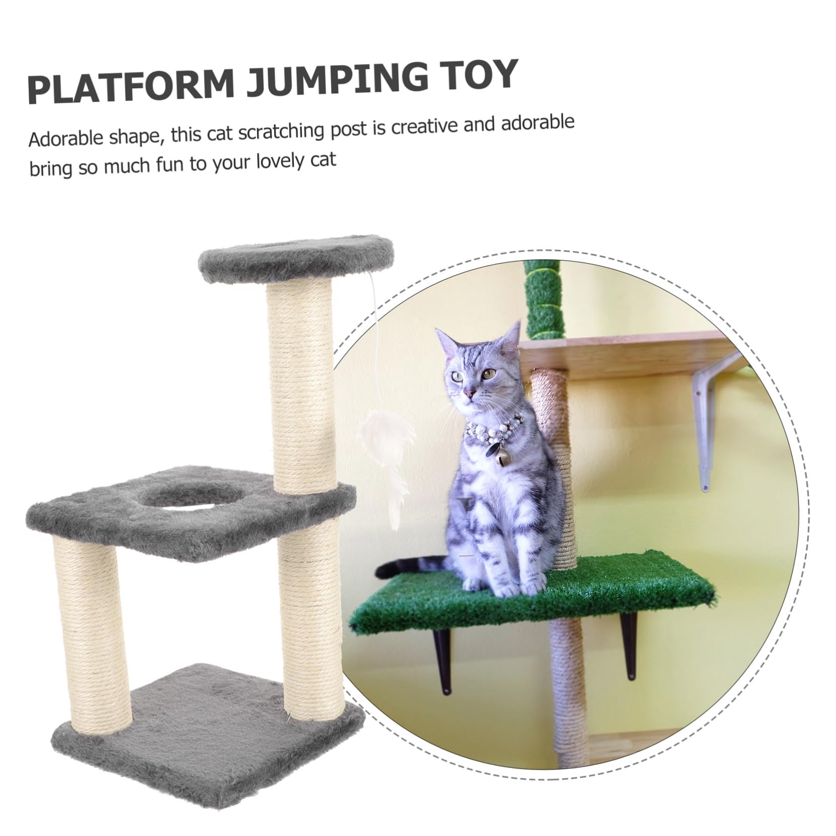 Torre Tiragraffi per Gatti Resistente all Usura Integrati Piattaforma Multifunzione per Giochi e Riposo Accessorio per Gatti Indoor con Pallina Sospesa per Proteggere Mobili e