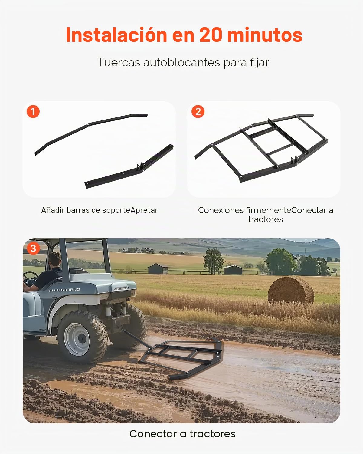 VEVOR Grada de Arrastre, Niveladora de Entrada de Acero Q235 con Barras Ajustables y Enganche de Pasador, Barra de Remolque de 940 mm Soporta hasta 22,7 kg Ideal para Tractores Todoterreno, UTV