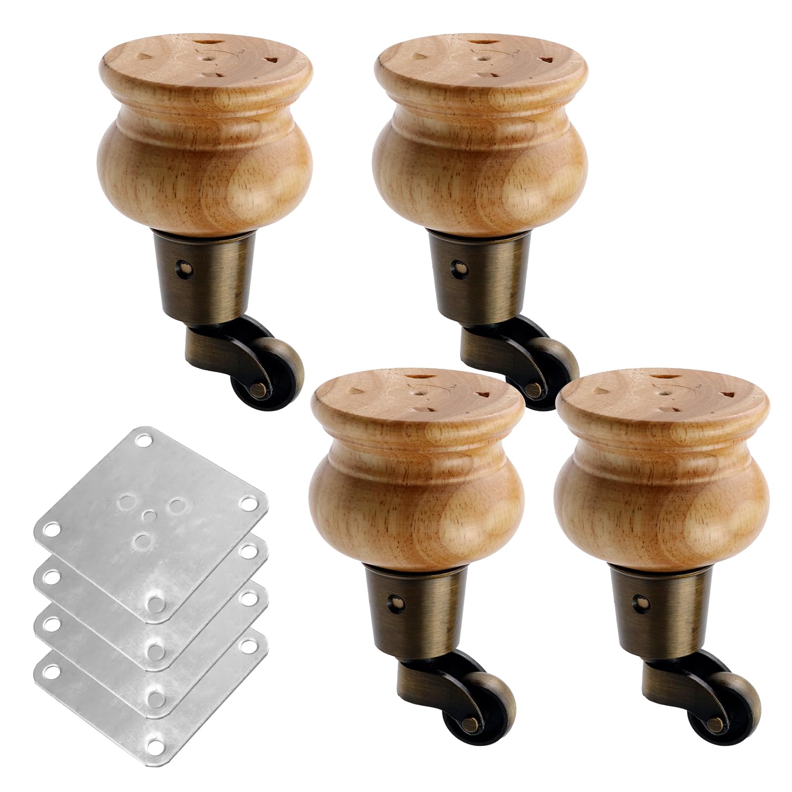 Mewutal 4pcs 4.72" Wooden Furniture Legs with Furniture Casters