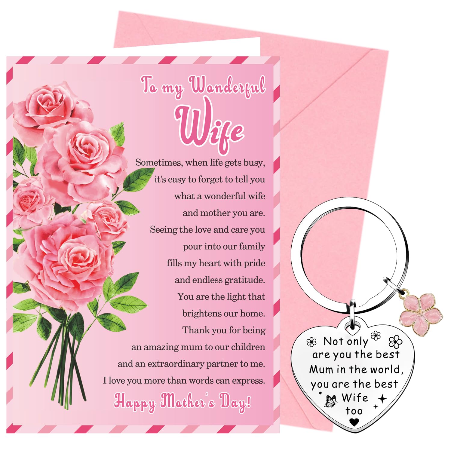 XINDY Wife Mothers Day Card, Happy Mothers Day Card for Wife from Husband, Mother's Day Keyring Gifts for Her with Envelope โ image 1