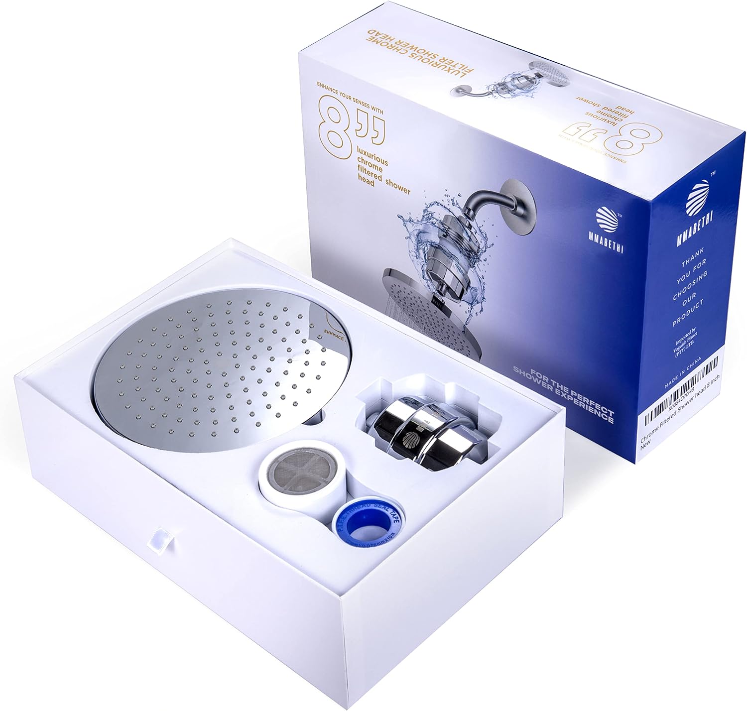Rain Shower Head with Filter for Hard Water - Water Softener to Remove Chlorine and Fluoride - 8 Inches Filtered Rainfall ShowerHead System for Heavy Metals - Shower Purifier for Well Water