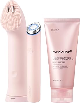 medicube Mini Booster Pro Plus Pink Cleansing Duo Set Mini Booster Pro Cleansing Device Pink and PDRN Capsule Foam Cleanser | Pore, Makeup, Excess Sebum Care | Deep Cleansing Routine, Korean Skincare