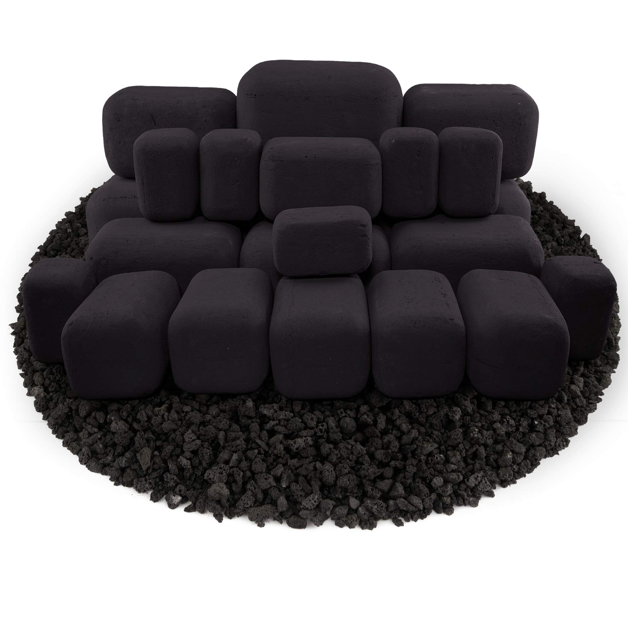 Ceramic Fire Rectangles | Mixed Set of 23 | Modern Accessory for Indoor and Outdoor Fire Pits or Fireplaces – Brushed Concrete Look | Midnight Black