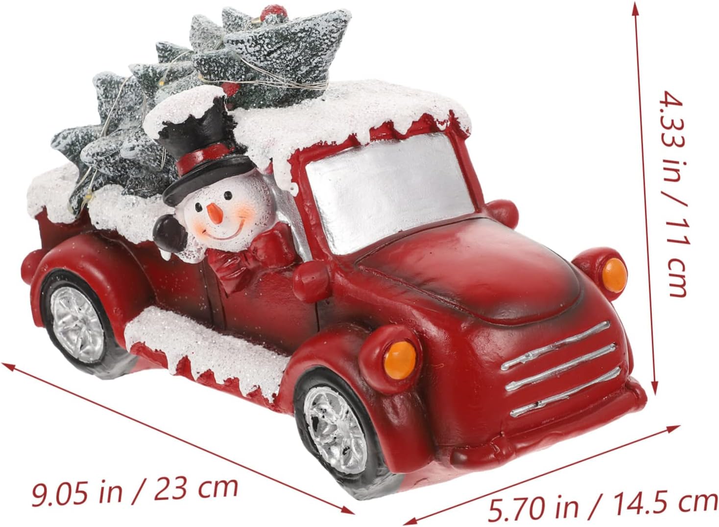 ABOOFAN Xmas Red Truck Decoration with Led Light Resin Christmas Desktop Ornament for Holiday Decor Festive Xmas Car Sculpture for Indoor and Outdoor Christmas Scenes