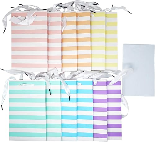 Miniatura 3 de Chloe Elizabeth Bolsas de regalo de papel para todos los eventos y fiestas con asas de cinta de satén + papel de seda decorativo, 12 unidades