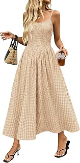 Relipop Women Summer Gingham Dress Smocked Midi Sundress with Pockets