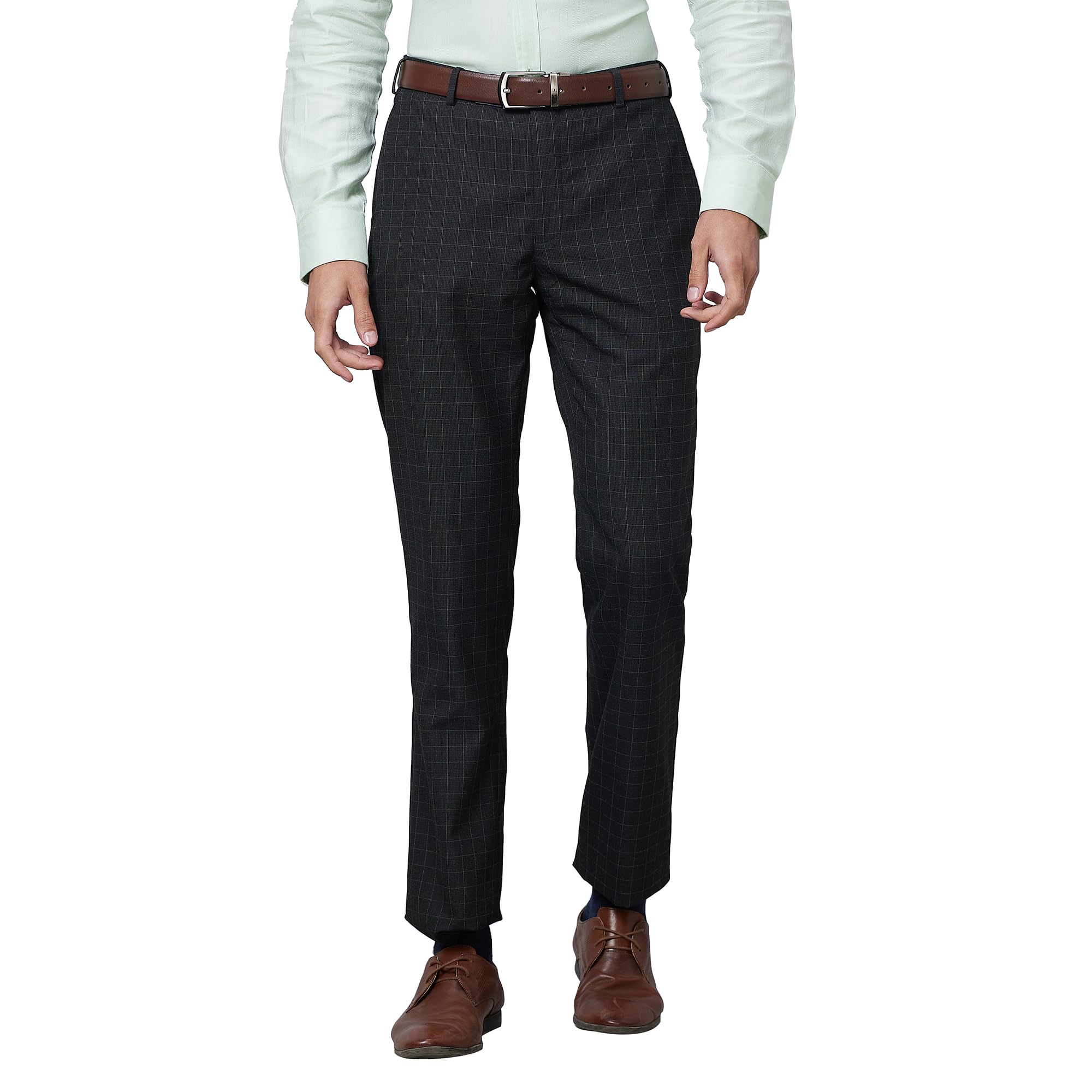 park avenue Men's Smart Fit Polyester Blend Flat Front Checks Pattern Dark Grey Formal Trouser-picture-20