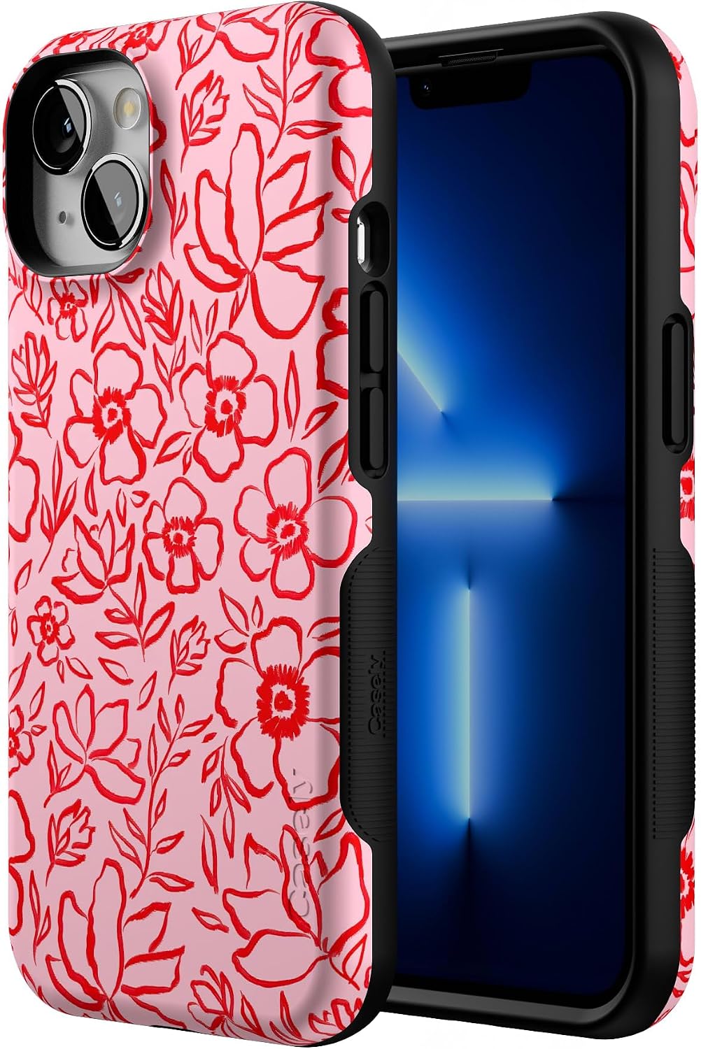 Casely iPhone 13 Case | Blush Garden | Floral Doodle | Bold Protective Design | Compatible with MagSafe