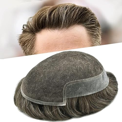 Vista 26 de Mens Toupee Remy sistema de cabello humano para hombres nudo blanqueado tupé pieza de pelo para hombres encaje francés tupé para hombres postizo 7X9