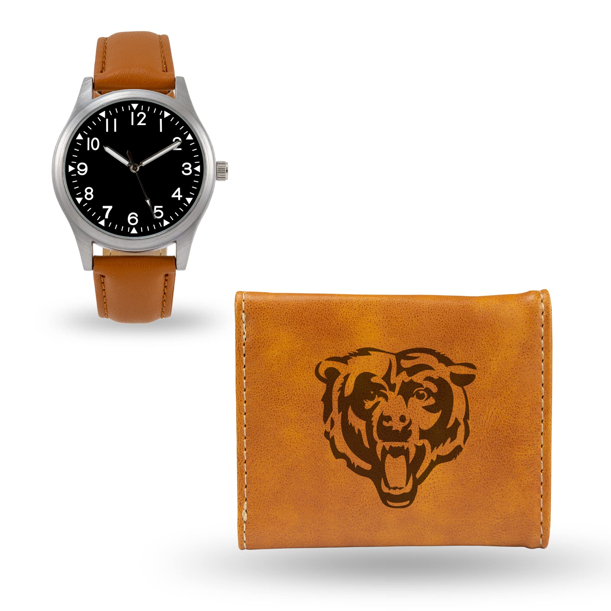 Rico Industries NFL Chicago Bears Brown Generic Watch and Team Logo Tri-Fold Wallet - Great Men's Gift Item