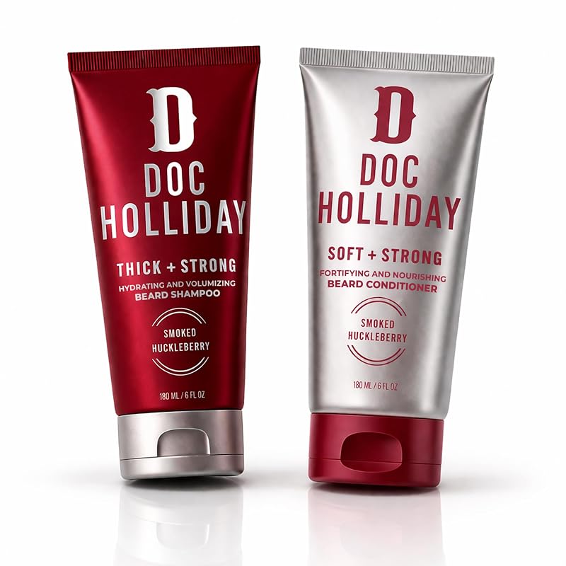 DOC HOLLIDAY Conjunto de Shampoo e Condicionador para Barba Thick + Soft, Smoked Huckleberry