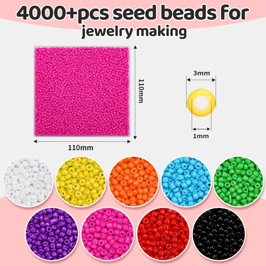 IOOLEEM Hot Pink Seed Beads, 4000+ pcs 3mm Glass Beads for Jewelry Making, Bracelets - Image 2