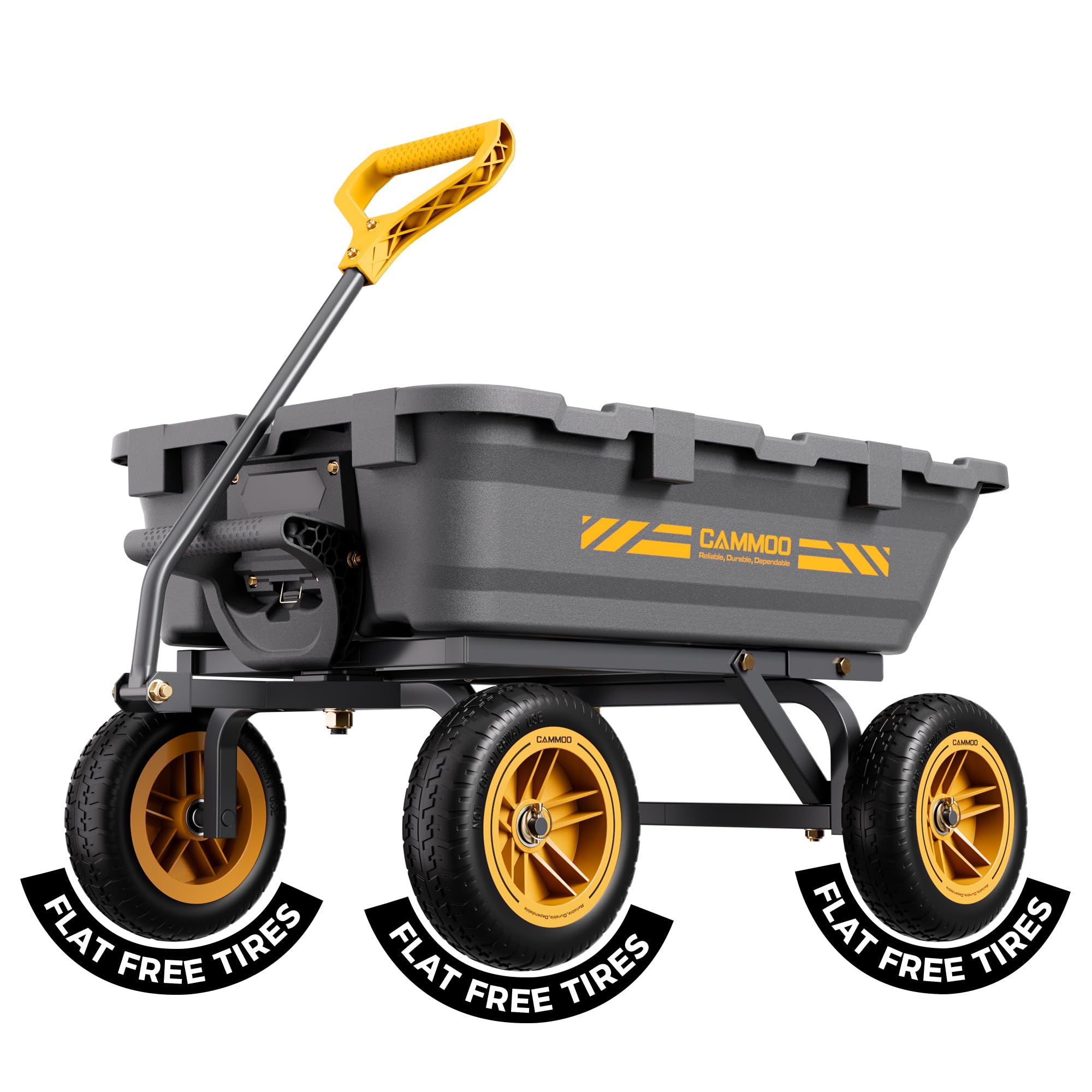 CAMMOO 10-in NO-Flat Tires 900lb Garden Dump Cart Wheelbarrow Garden Wagon