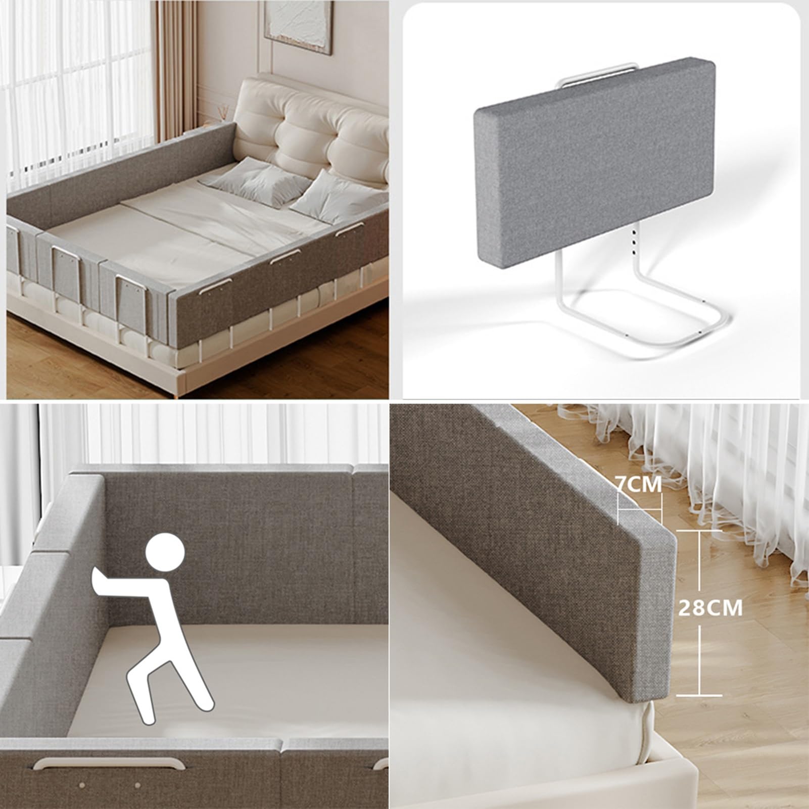 Absturzsicheres Bettgitter, 40-60cm Verstellbares Stahlrohr, Rausfallschutz Bett Bettgitter Bettschutzgitter, Passend für Kinderbetten, Elternbetten und Alle Matratzen Massivholzbetten, 60cmx3