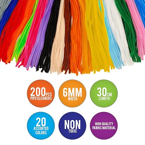 Miniatura 3 de 200 limpiapipas de 20 colores surtidos, 12 pulgadas de largo para manualidades y suministros de arte y manualidades, tallos de chenilla para