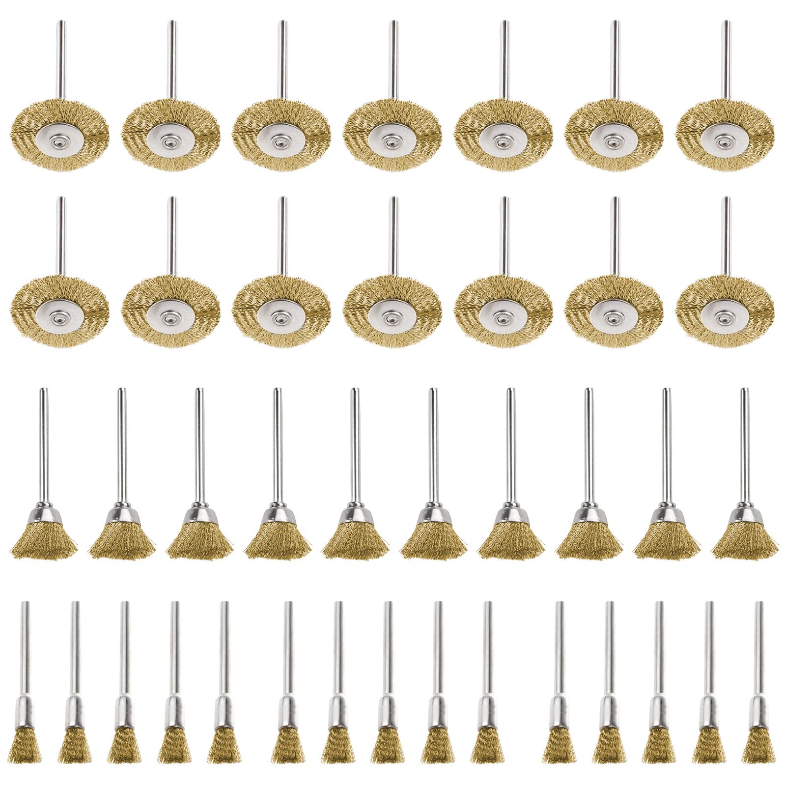 Cepillo Alambre Taladro, 45 Unidades Mini Cepillos de Alambre de Latón para Dremel Esmeriladora Herramientas Rotatorias, para Pulir Limpieza de óxido 3 Formas con Vástago 3mm