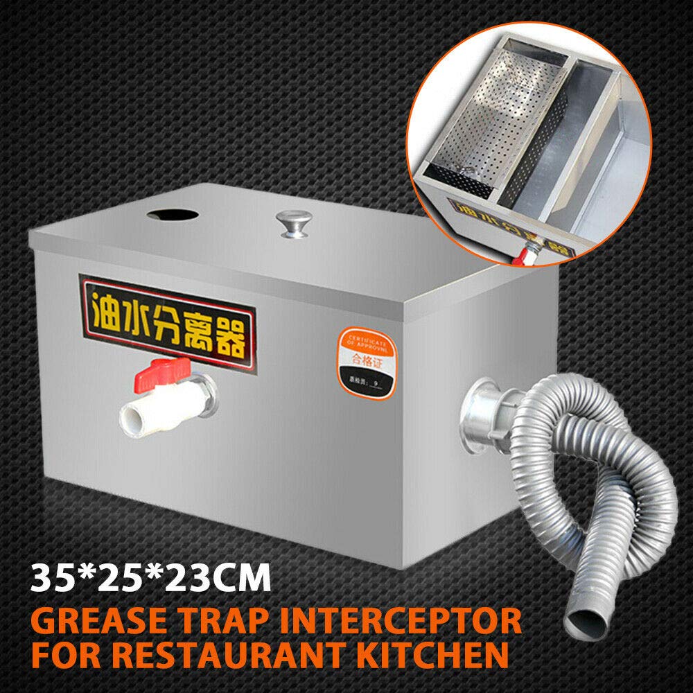 Stainless Steel Grease Trap Interceptor, Upthehill Kitchen Wastewater Oil-water Interceptor Grease Trap Interceptor with Removable Fine Mesh Filter High-efficient Oil-water Separation Interceptor