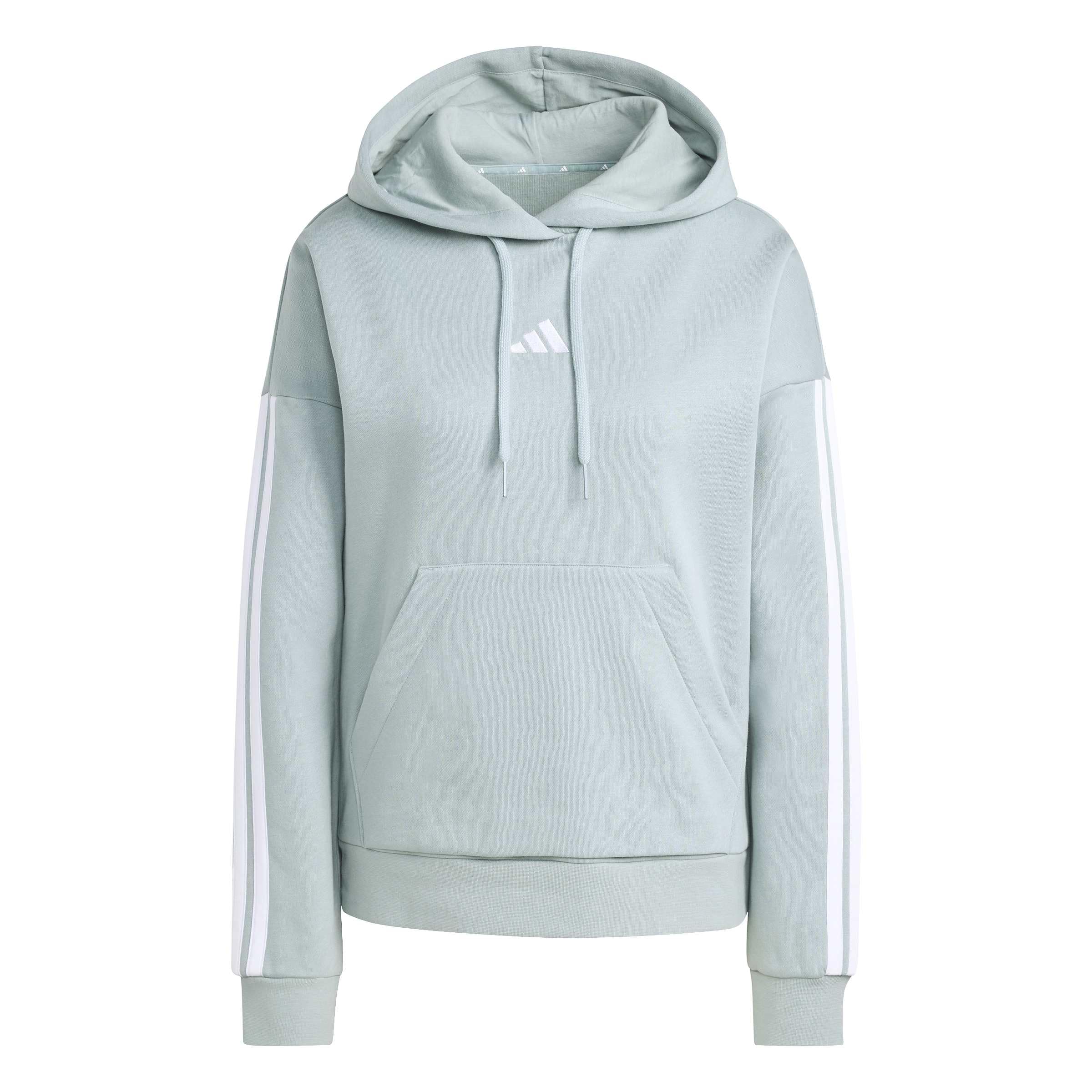 adidas Women's ESSENTIALS 3-STRIPES FLEECE HOODIE, Wonder Sage/white, XS
