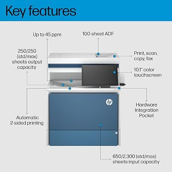 طابعة HP Color Laserjet Enterprise MFP 5800 zf، طباعة، مسح ضوئي، نسخ، الأفضل للأعمال (58R10A)