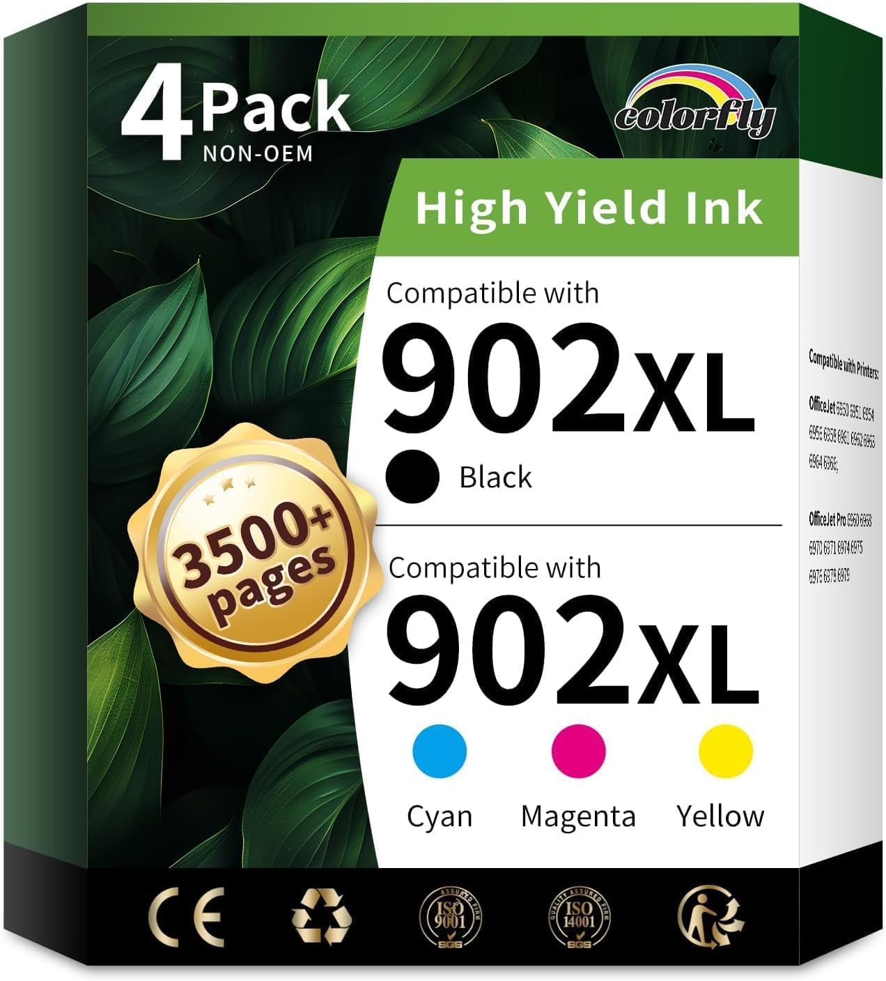 colorfly 902XL Ink Cartridges Combo Pack Replacement for HP902 XL Ink Cartridges to Use with Officejet Pro 6978 6968 6970 6962 6958(1BK/1C/1M/1Y, 4 Pack)
