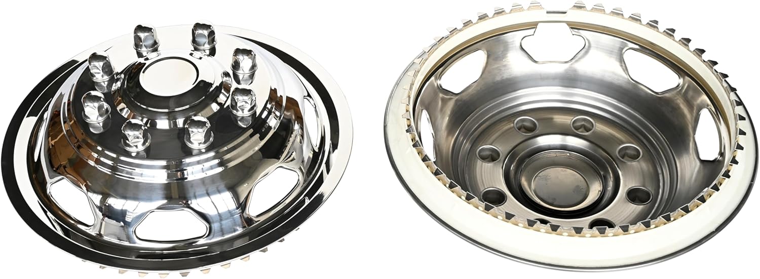 17 Inch 8 Lug Polished Dually Wheel Simulator Set Front and Rear Snap On Wheel Hubcaps for 2008-2025 Chevy GMC 3500, 2003-2025 Dodge RAM 3500, 2005-2025 Ford F350 Dually Wheel Trucks
