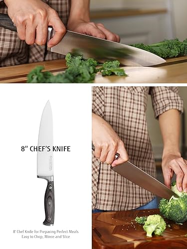 Miniatura 4 de Juego de 3 cuchillos para cocina, incluye chef y Santoku y cuchillo de pelar, juego de cuchillos de cocina profesional con mango ergonómico de
