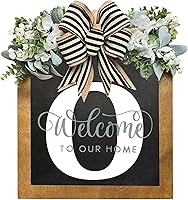 Vista 20 de Letrero de bienvenida personalizado de apellido de 16 pulgadas, coronas de puerta para puerta delantera exterior, corona de primavera