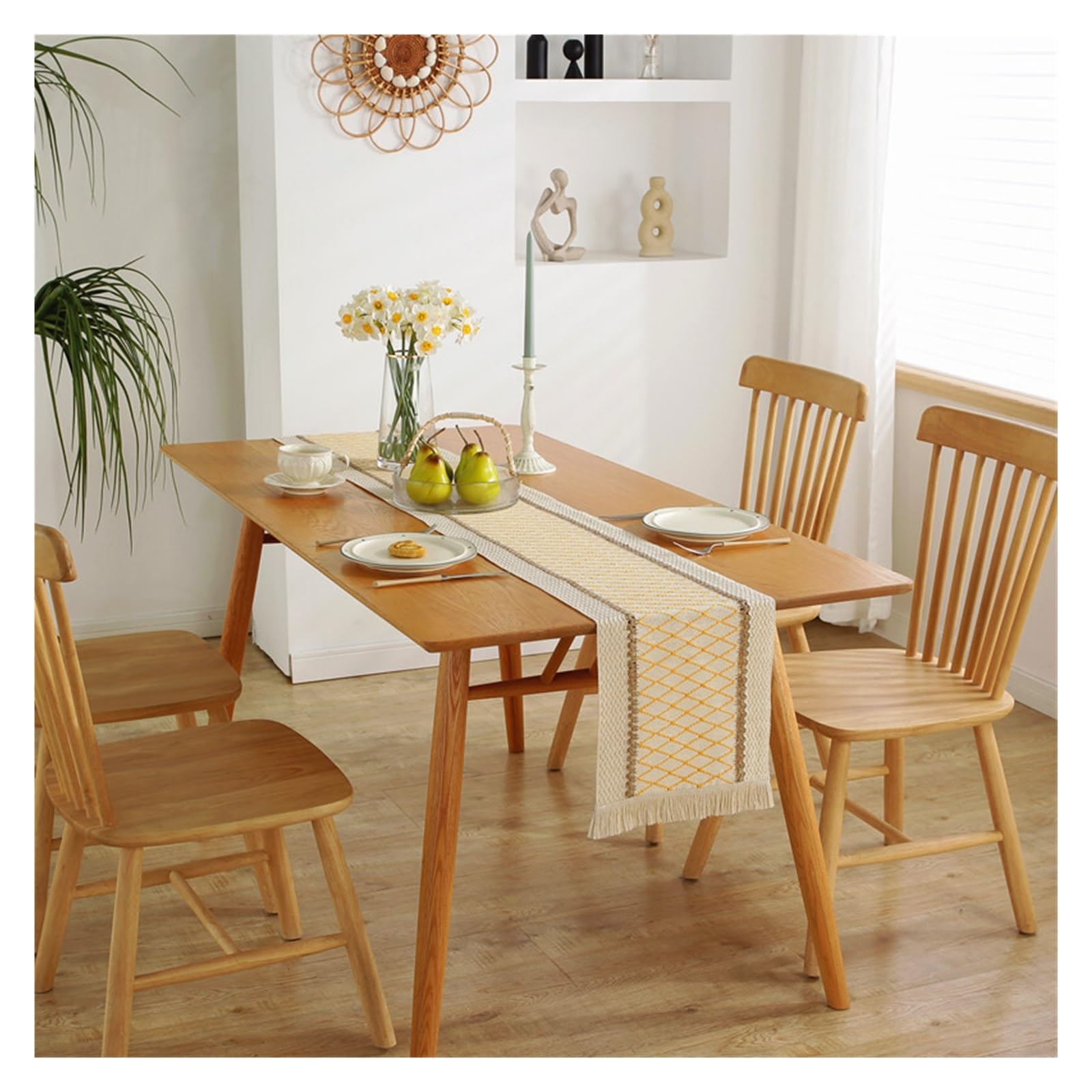 AGradify Cotton and linen natural color woven color-blocked tassel striped rhombus grid table runner dining table cupboard decoration (Color : 7, Size : C)