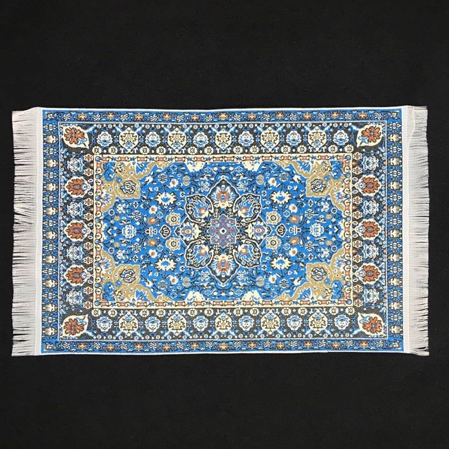 Amazon.co.jp: ミニチュアトルコ絨毯青 ミニチュアラグ