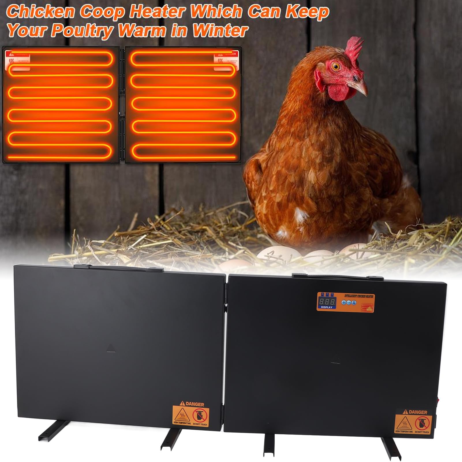 SIXRUN Calentador de Gallinero, Calentador Plegable para Gallinero, 150 W, Tamao Grande, Temperatura Ajustable, Das, Horas, 2 Placas Calefactoras para Pollitos, Gatitos, Cachorros